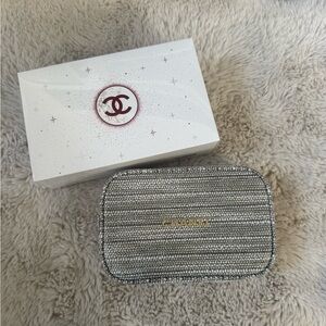 CHANEL 2022 Silver Gold Tweed Cosmetic Bag Pouch Holiday Limited Edition